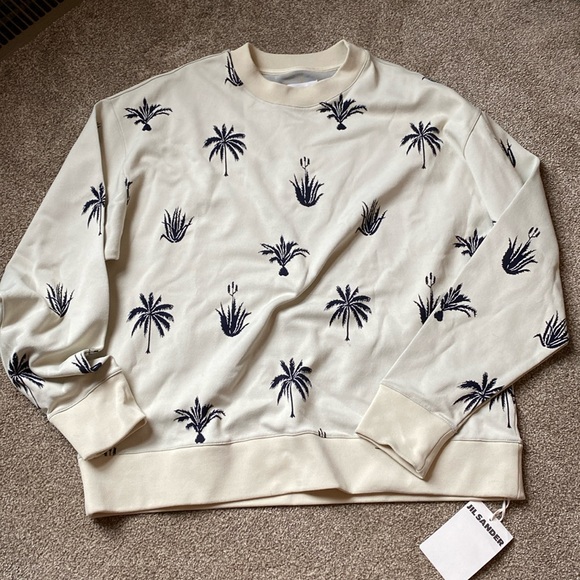 Jil Sander Men's Palm Tree Intarsia Cotton Crew Knit - Picture 6 of 11